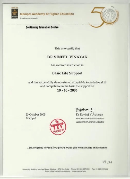 Certificate 1 - Smilessence Dental