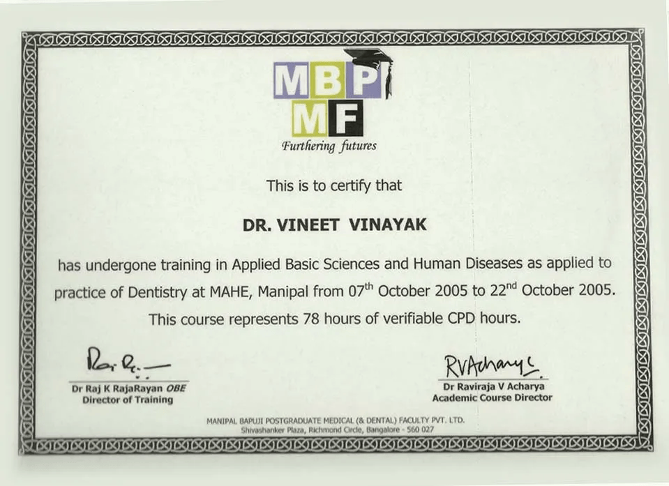 Certificate 3 - Smilessence Dental